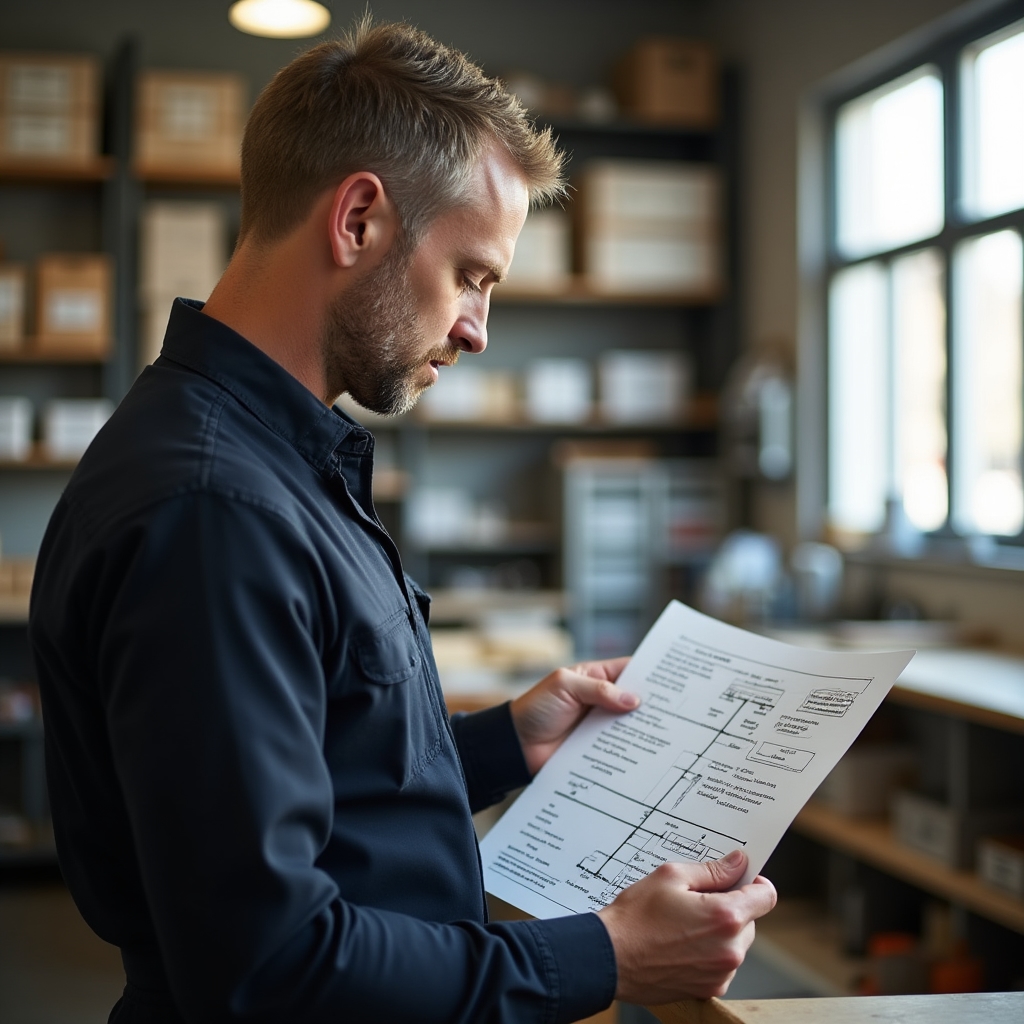 Small manufacturer reviewing production workflow documentation